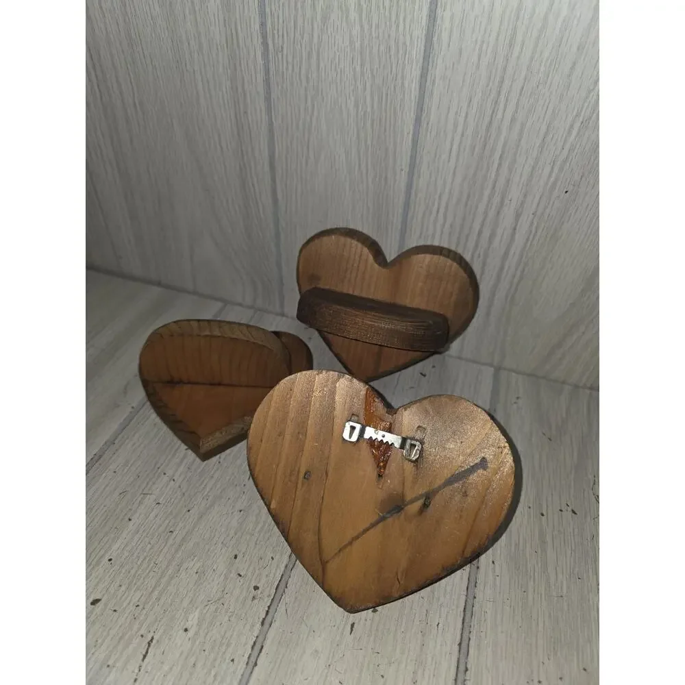 Vtg Wood Hand Made Heart Shaped Shelf Wall Decor Set Of 3 Cottagecore Heritage